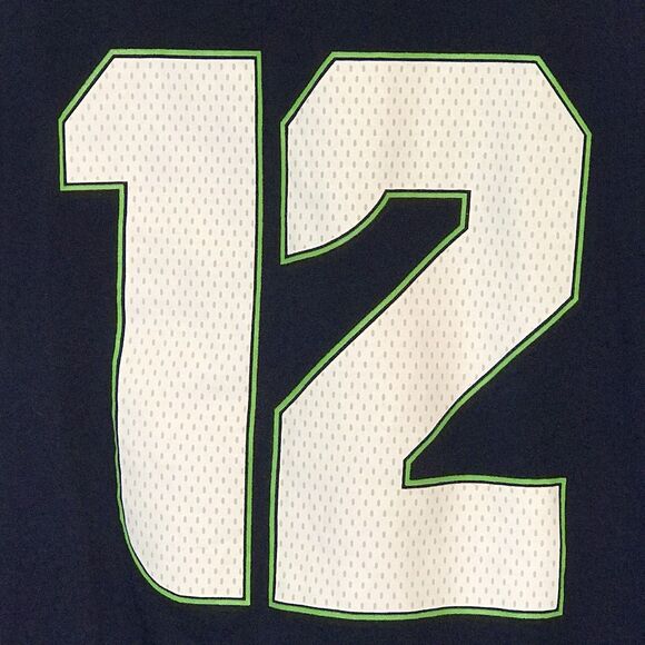 Seattle Seahawks NFL Navy Blue 12th Player FAN Adult Lg. Majestic Brand T Shirt - Picture 7 of 12
